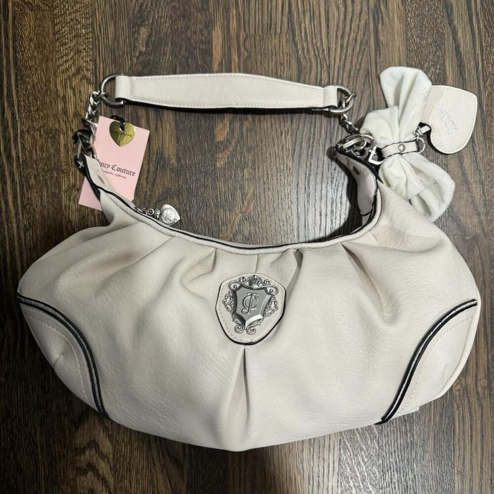 Juicy Couture crystal white cream romance hobo shoulder bag with silver hardware